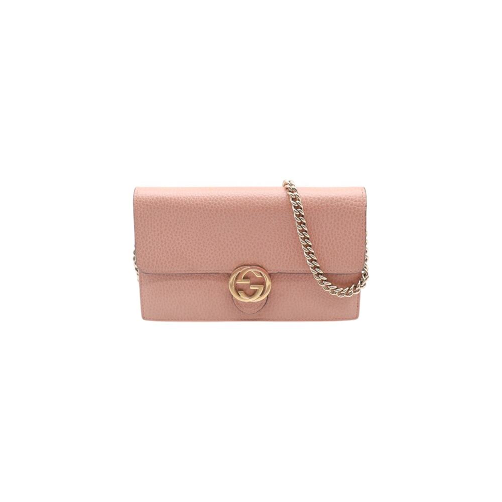 Gucci Dollar Calfskin Interlocking G Wallet On Chain In Pink